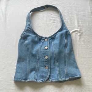 Anthropologie Blue Denim Halter Top
